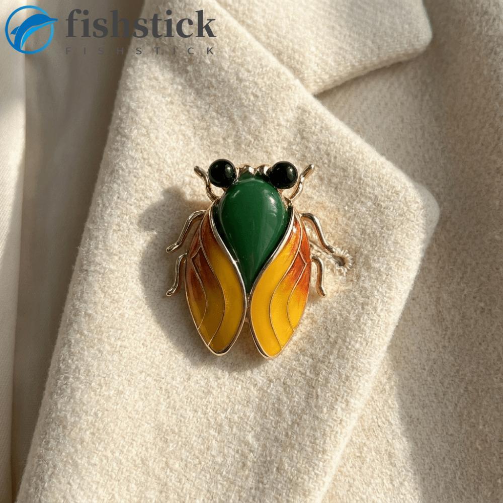 Broche De Cigarra FISHSTICKA , Alfinete De Lapela De Inseto De Liga De Decoração Elegante , Esmaltado Estilo Chinês Real