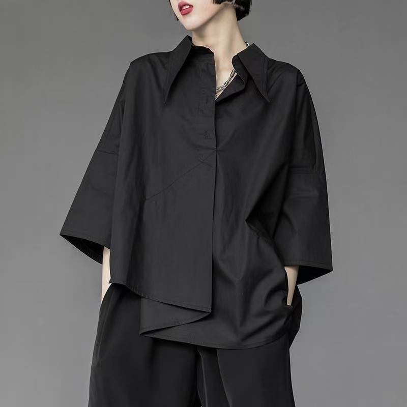 Roupas femininas roupas femininas verão solto tamanho grande camisa feminina Irregular mais magro olhar Cardigan topo la