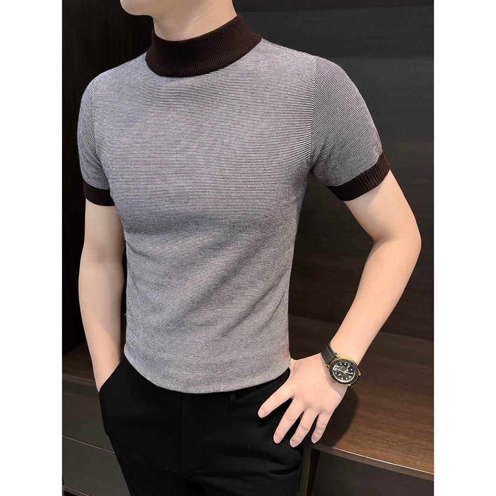 Meia gola alta de manga curta camisola masculina High-End sentido rufião bonito roupas masculinas 2026 novo estilo roupa