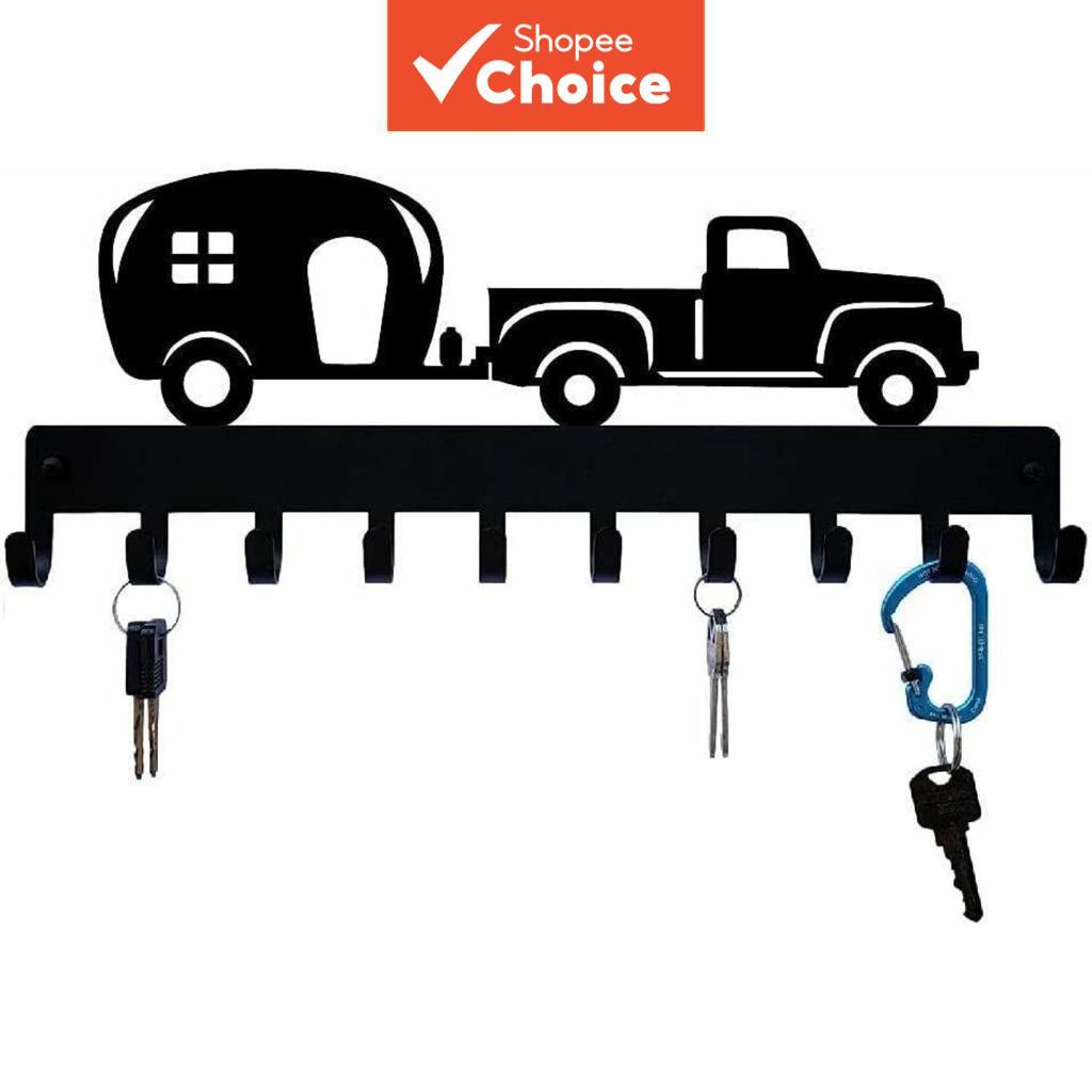 Suporte de Parede em Formato de Chave Estético com 4 Ganchos - Cabideiro Estiloso para Decoração de Casa, Quarto,