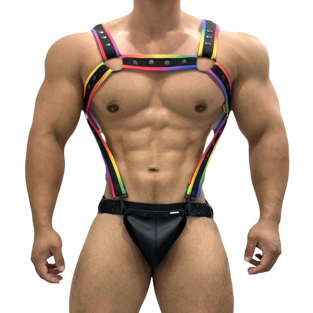 Arnês De Couro Bodysuit Jockstraps Define Roupa Interior Moda Rave Peito Sexual Para Clube Festa Traje
