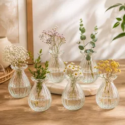 Kit 6 Mini Vasos de Vidro Pequeno Ondulado Decoração Transparente Flor Eventos Centro de Mesa Posta
