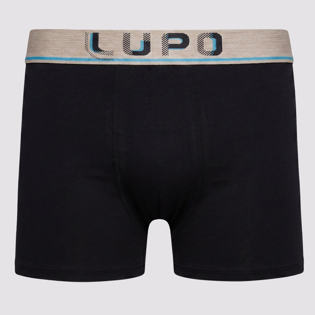 Cueca Lupo Boxer Algodão Com Elastano Preta e Azul