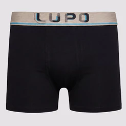 Cueca Lupo Boxer Algodão Com Elastano Preta e Azul