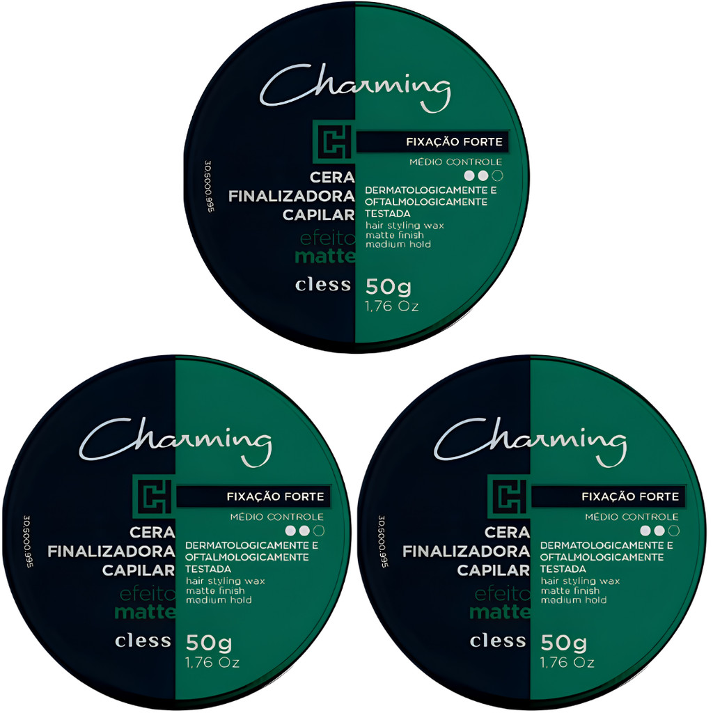 Kit 3 Pomada Cera Modeladora Charming Cless Efeito Matte Forte Fixador Cabelo Masculino 50g