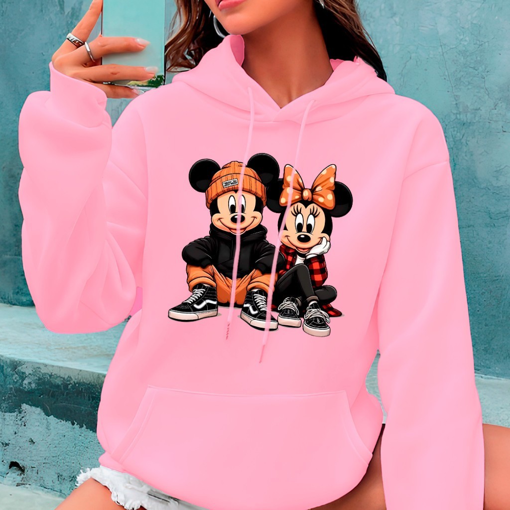 Moletom Canguru Mickey e Minnie Blusa de Frio Unissex Casal Desenho Animado