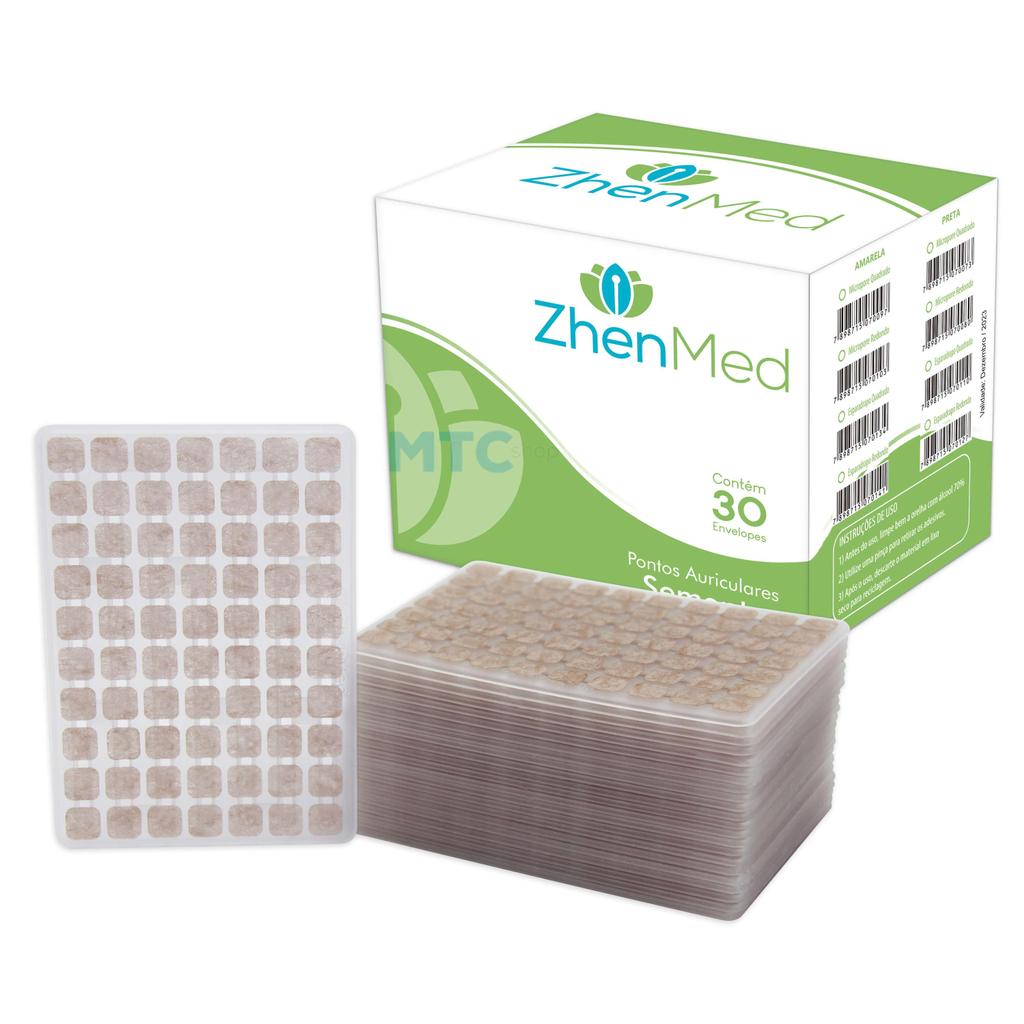 Ponto Semente Para Auriculoterapia - Caixa c/30 - ZhenMed Micropore Quadrado Amarelo