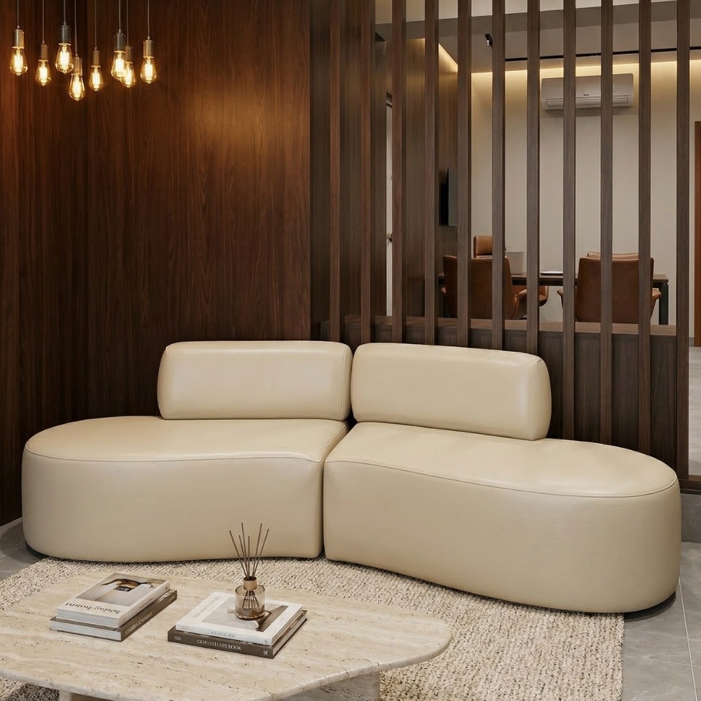 Sofá Orgânico Módulo Curvo Savana 02 METROS Corino Modena Bege - Montanari's Decor