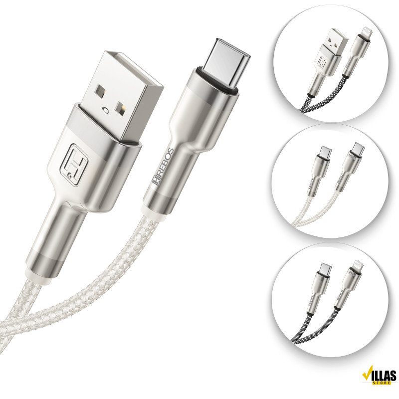 Cabo Hrebos Metal Waves Turbo Tipo-C Para Tipo-C 100w / USB Tipo C 60w / iPhone 27w 1m 2m