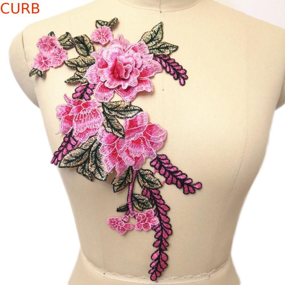 CURB Patch 3D Elegante Emblema Costura De Vestuário Rosa Peônia Flor Bordado