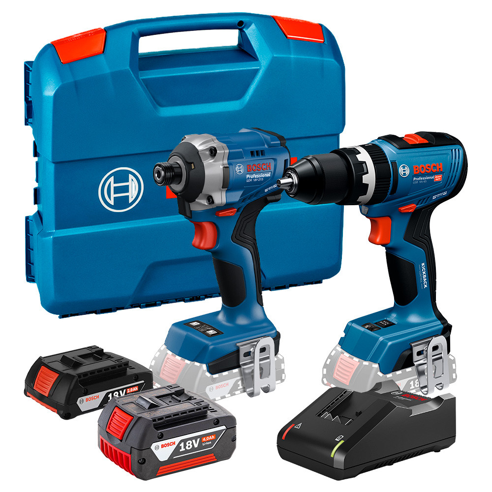 Parafusadeira/Furad 1/2" GSB 18V-65 + Parafusadeira 1/4" GDR 18V-215 + 1 Bateria 4Ah + 1 Bateria 2Ah + Carregador Bosch