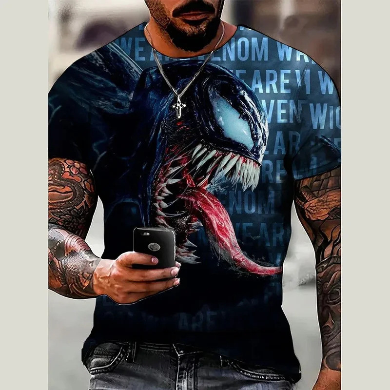 Verão 2026 3D Impresso Marvel Venom Camiseta Com Gola Redonda-Camisa Masculina Casual E Elegante De Manga Curta IRZB