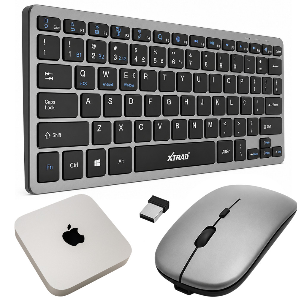Teclado e Mouse para Mac Mini M1 Bluetooth Sem Fio Recarregável Cinza