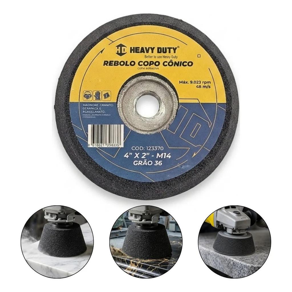 Rebolo Tipo Copo Cônico Heavy Duty Desbaste Profissional Rosca M14 4 Pol x 2 Pol Marmoraria Obra Reforma
