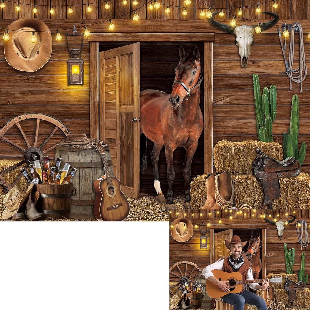Fundo Fotográfico de Fazenda de Madeira do Velho Oeste para Festa de Aniversário de Rodeio de Cowboy Ocidental, Decoraçã
