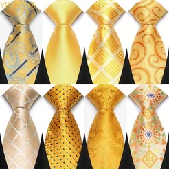Gravata Masculina 8CM Gravatas Para Homem Xadrez Listras Sólidas Amarelas Festa De Casamento Negócios