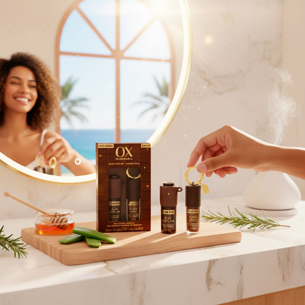 Kit Glow Duo OX MariMaria Óleo Capilar 15ml e Gloss Labial 4ml com Cheirinho de Chocolate