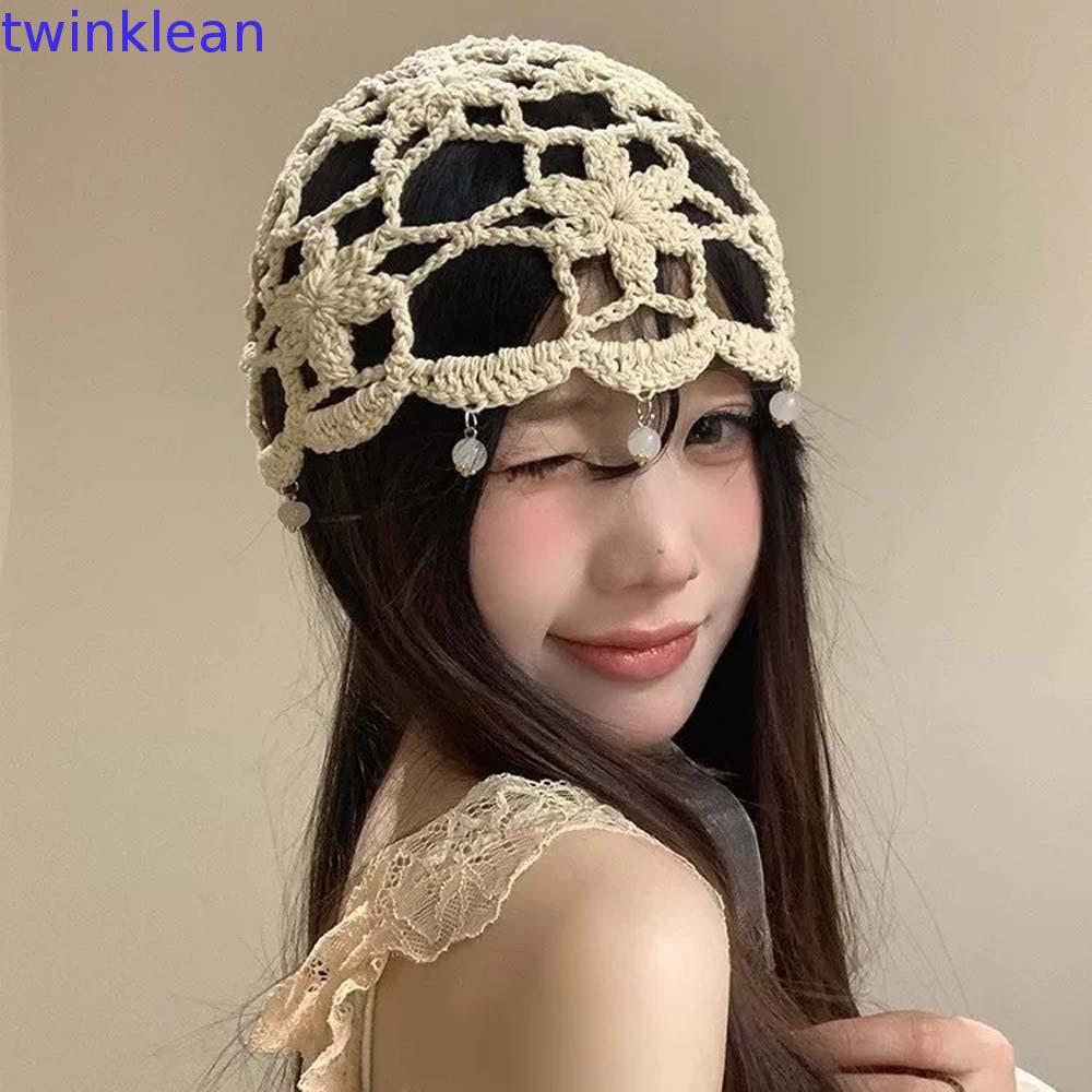 Gorro Vazado TWINKLEAN , Chapéu De Malha De Flor De Crochê Fino Feito À Mão , Boné Tecido Estilo Coreano