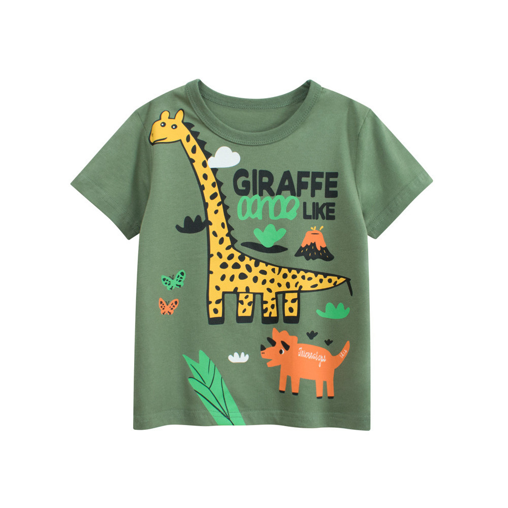 27 crianças puro algodão crianças camiseta de manga curta menino roupas de bebê dos desenhos animados animais 2026 prima