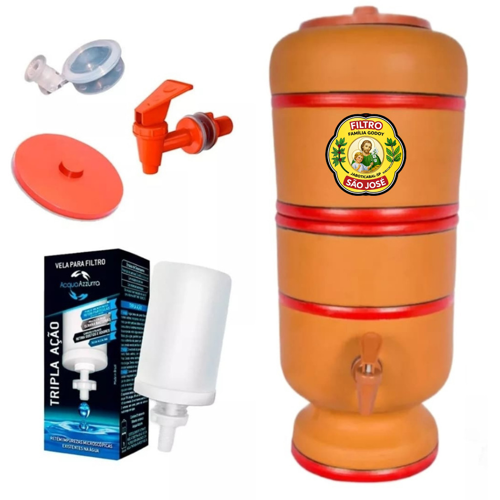Filtro de Barro São Jorge 6 Litros  (3L Superior + 3L Inferior)  Água Pura e Natural