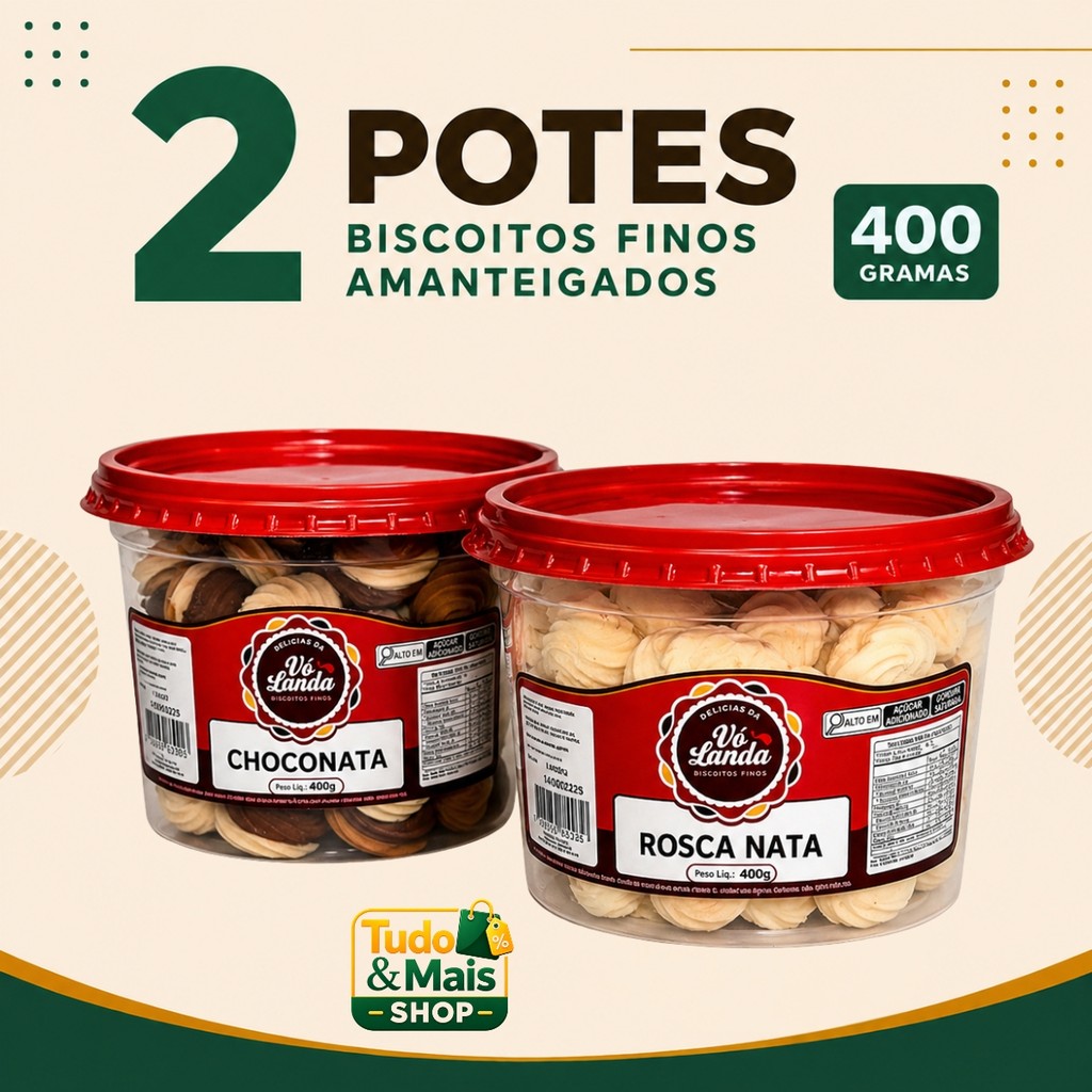 Kit 2 Potes Biscoito Amanteigado Recheado Lembrancinha Revenda Atacado 400g