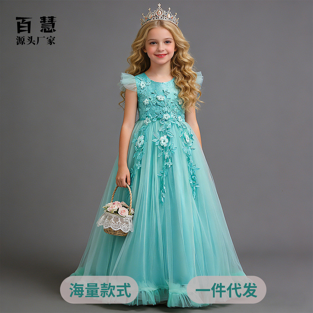 Novas Meninas Longo Vestido De Princesa Verão Piano Desempenho Traje Para Crianças Mais Velhas