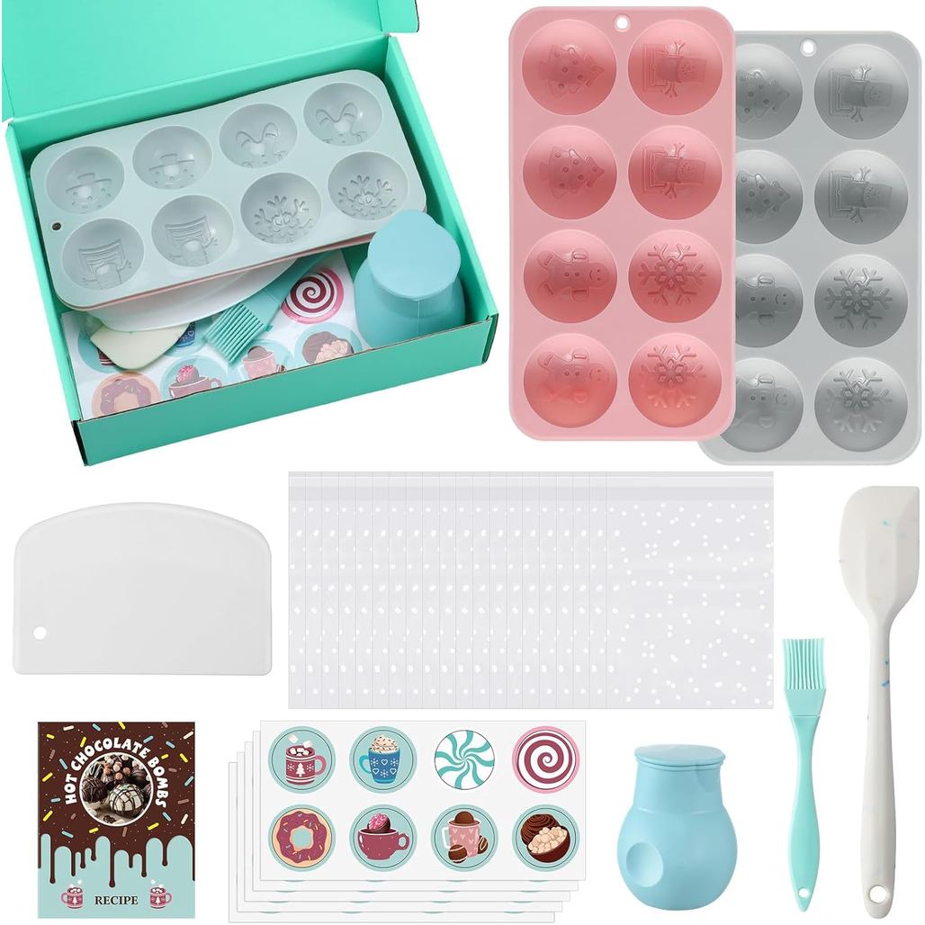 Conjunto Zhehao de 27 Peças para Fazer Bombas de Chocolate Quente de Natal, Inclui Molde de Silicone, Espátula, Raspador