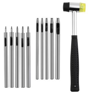 Conjunto de 10 Ferramentas Perfuradoras de Couro, Perfurador de Furos Redondos de 0,5mm-3,5mm com Martelo de Plástico e 