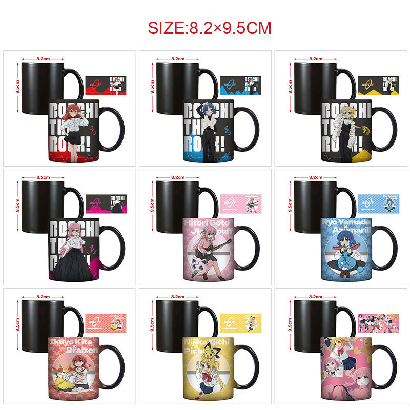 Comércio exterior solitária Rock Anime caneca que muda de cor cerâmica preta resposta térmica sem tampa café doméstico