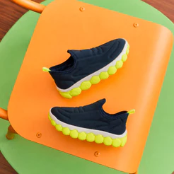 Tênis Infantil Menino Kidy Brinca Flex Marinho Amarelo Neon Calce Fácil Confortável Moderno