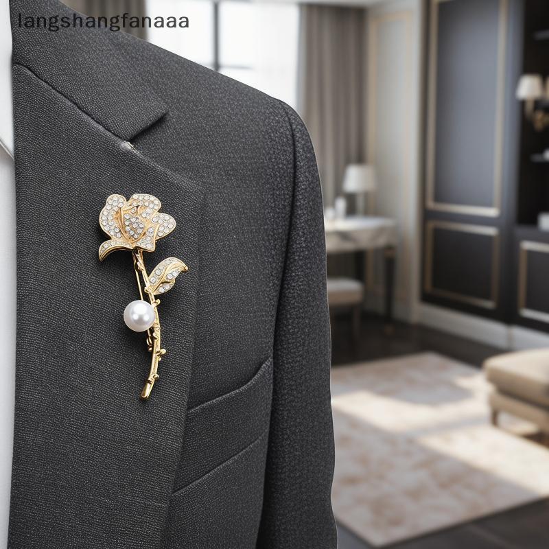 [LANGA] Elegante Cor Dourada Rosa Flor Broches Para Mulheres Liga Strass Buquê Broche Casaco De Casamento Vestido Decora
