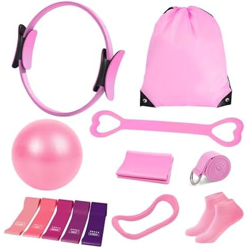 Kit De Pilates Para Mulheres , Equipamento Com Círculo Mágico De 13', Conjunto De Anel E Bola 5 Faixas De Força , Cinto 