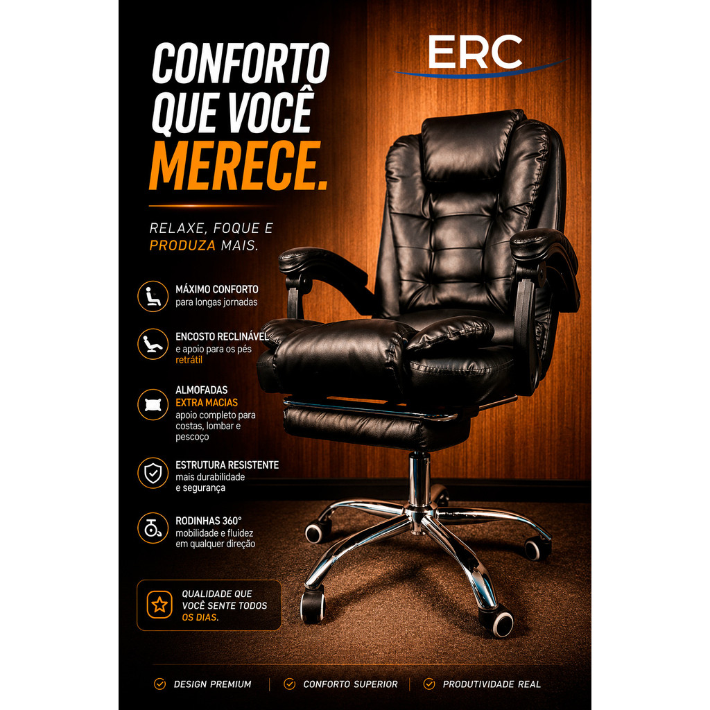 Cadeira De Escritório Itália Presidente Ergonômica Couro Sintético Encosto Ajustável Com Trava