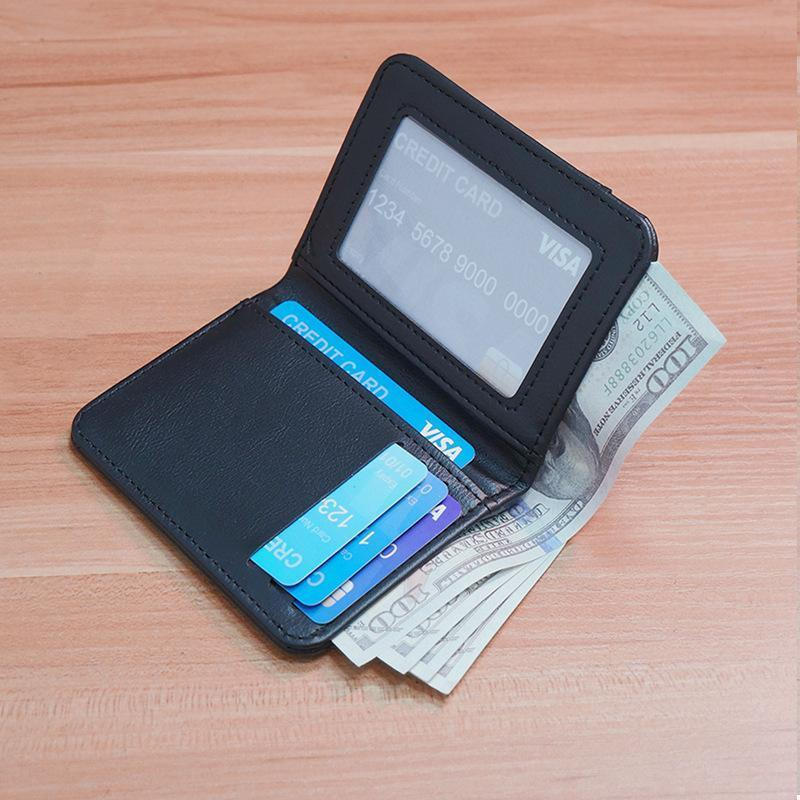 Carteira Portátil Decorativa Ultra-Fina de Couro PU Macio, Mini Porta-Cartões de Crédito, Carteira Slim Masculina