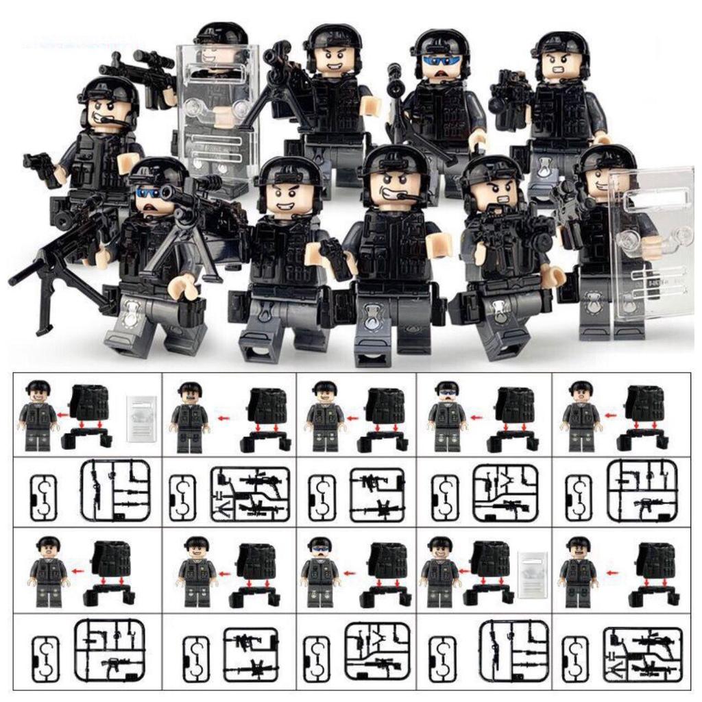 Kit Minifiguras Boneco Blocos De Montar Soldados Swat Especial Forces 10