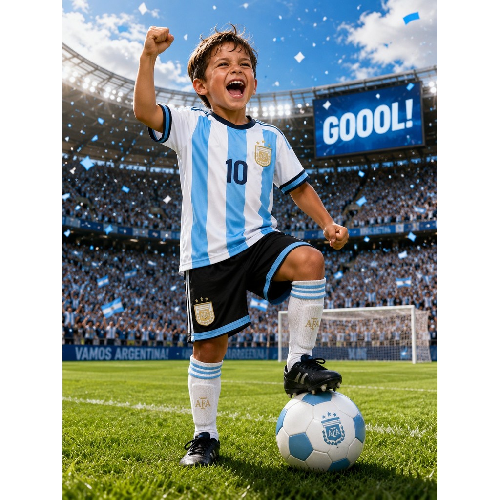 CONJUNTO  INFANTIL  ARGENTINA  CAMISA  + SHORT  + MEIÃO + FIGURINHAS