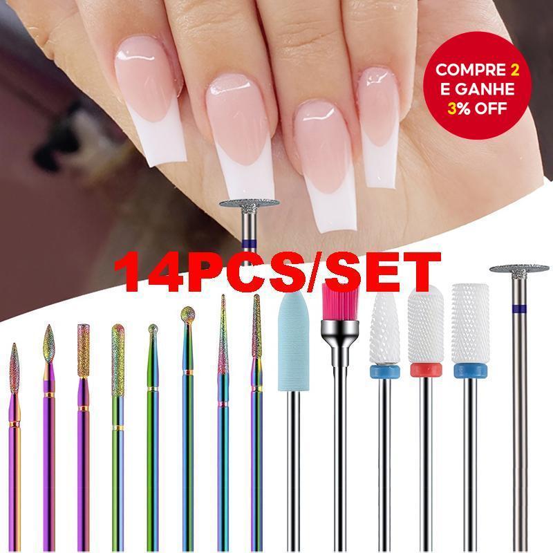 Kit De Brocas Profissional Para Unhas 14pcs Remoção De Esmalte, Fresagem E Pele morta
