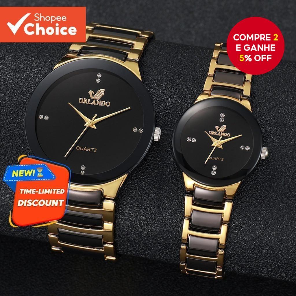 Conjunto De Relógios De Casal De Luxo De 2 Peças-Pulso Empresariais Elegantes De Aço Inoxidável Para Homens E Mulheres