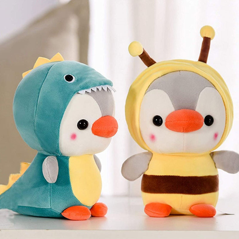 Brinquedo de Pelúcia Simulado Pinguim Dinossauro Sapo Unicórnio Abelha Animal de Pelúcia Presente de Aniversário
