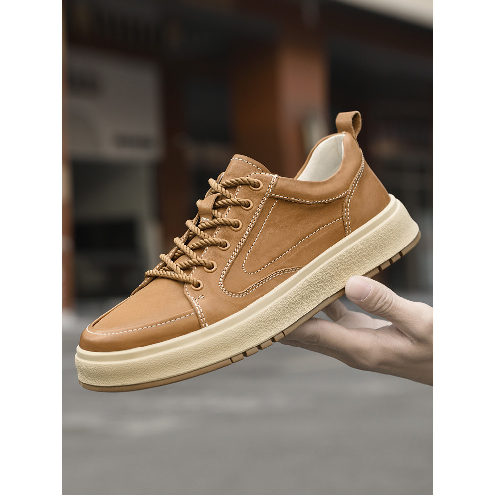Estilo Retro tênis de couro masculino sapatos casuais rendas sapatos de couro All-Match sapatos de cano baixo tendência 