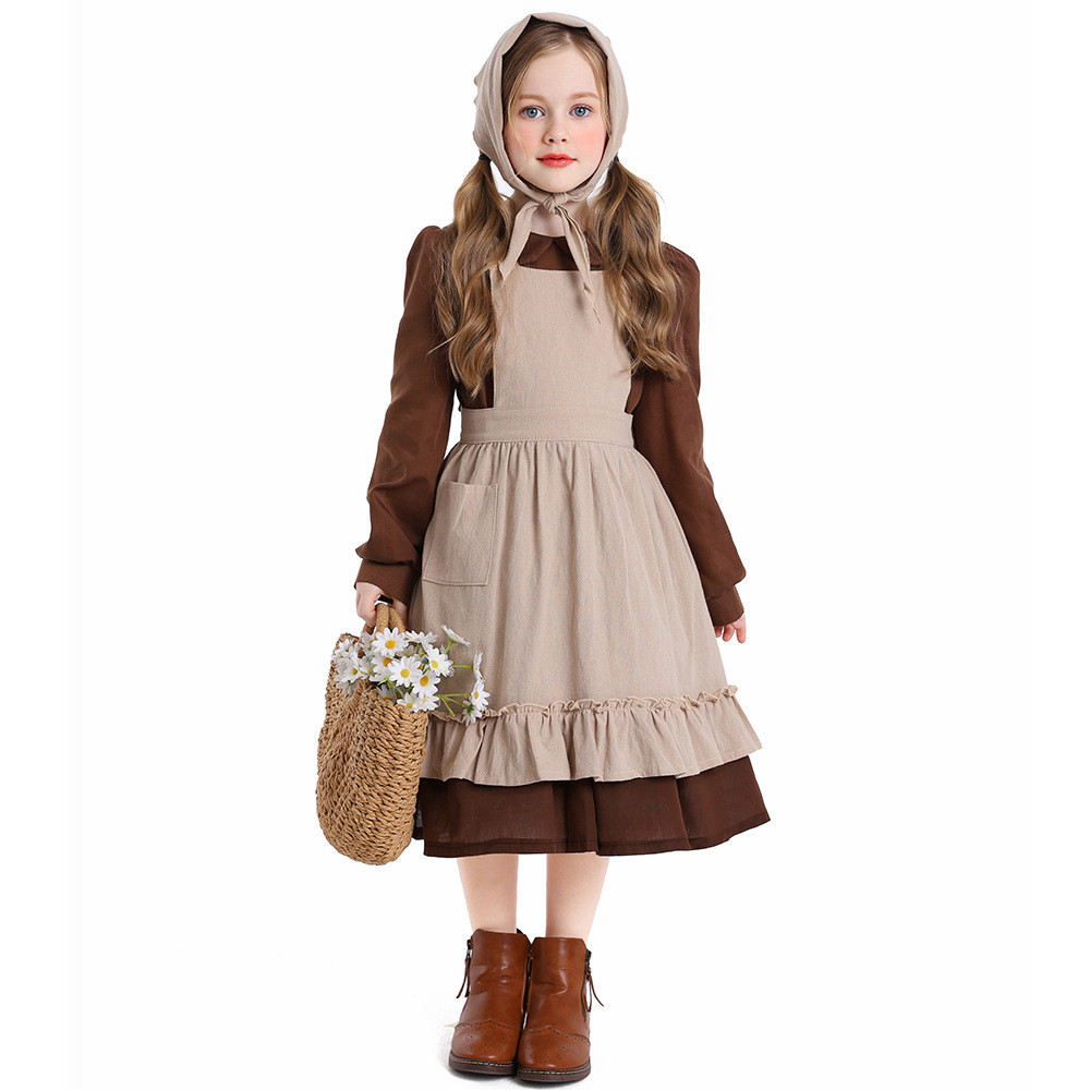Bebê Menina Empregada Traje Cinderela Palco Jogar Desempenho Primavera Outono Floral Impressão Cosplay Comum Roupas De