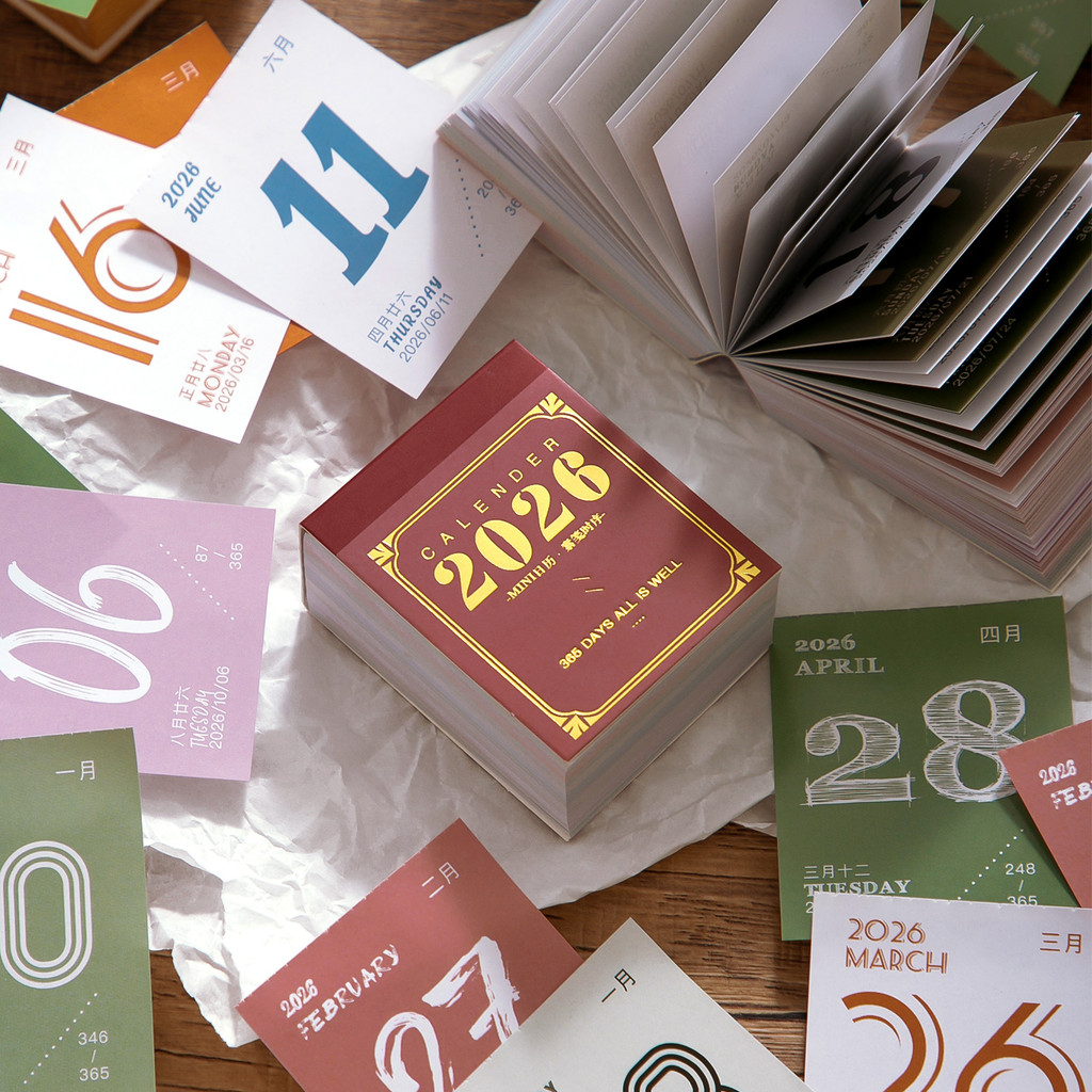 Notas simples sequência de tempo 2026 Mini calendário 365 dias uma página por dia Desktop pequeno calendário de mesa sim