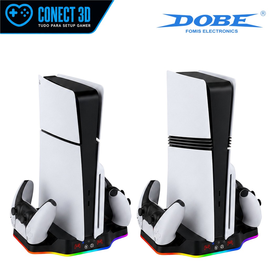 Base Cooler Suporte Dock Multifuncional Resfriamento Para Ps5 SLIM / PRO RGB e Display LED