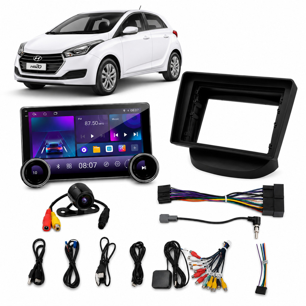 Central Multimidia Hyundai HB20 HB20X HB20S 2012 2019 10 Pol Camera HD Plug Play Comando Volante