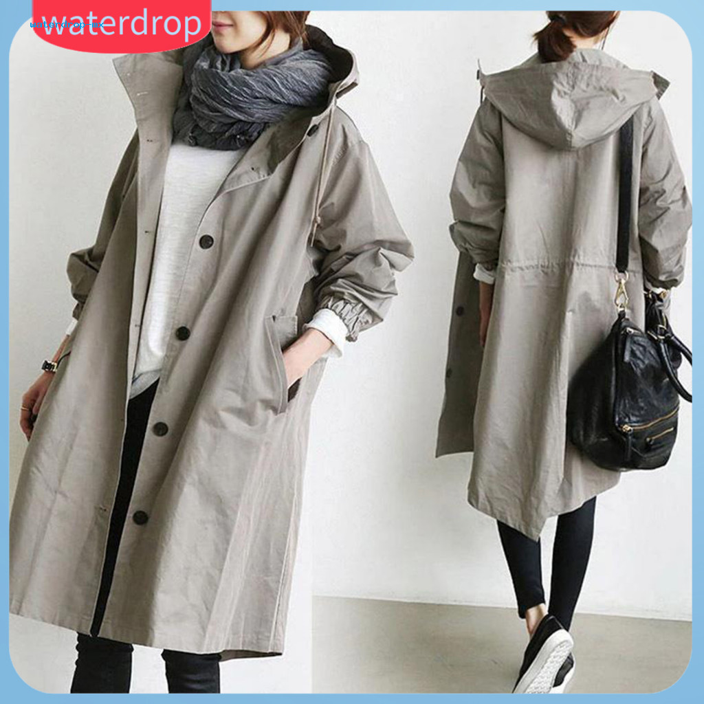 Women's mid-length jacket hooded solid color long sleeves Suitable for different body types