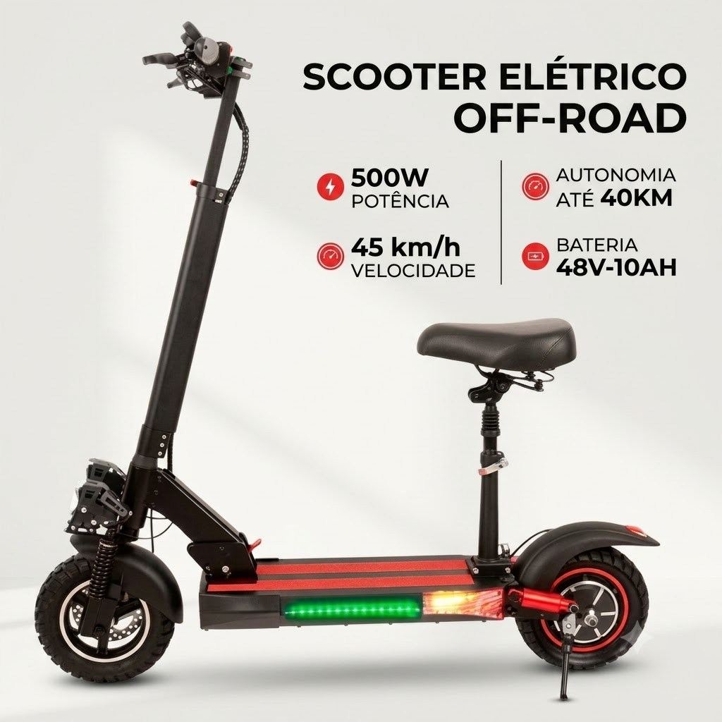 Patinete Eletrico Scooter Off Road 500w 45km/h Bateria 48v