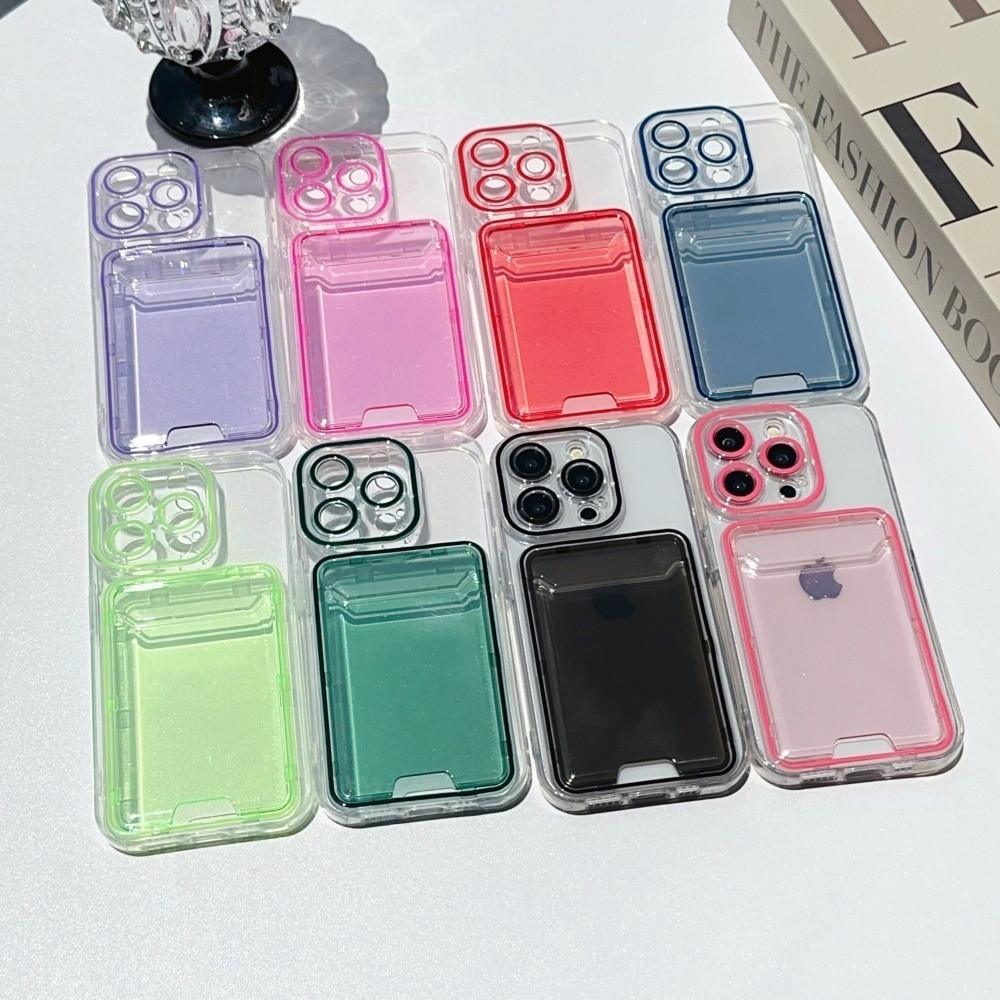 Clear TPU Card Holder Macaron Solid Colour Case For XIAOMI 15t Poco X7 Pro X6 X5