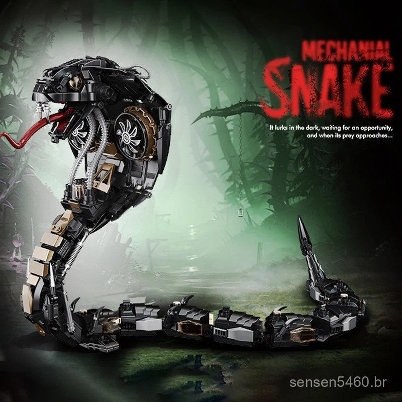 Conjunto de Blocos de Montar Serpente Mecânica Cyberpunk com Mais de 1000 Peças, Modelo Técnico para Crianças e Adultos,