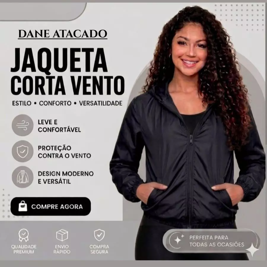 Jaqueta Corta Vento Feminina Leve com Capuz, Bolso e Zíper - Tamanhos P ao GG (36-44)