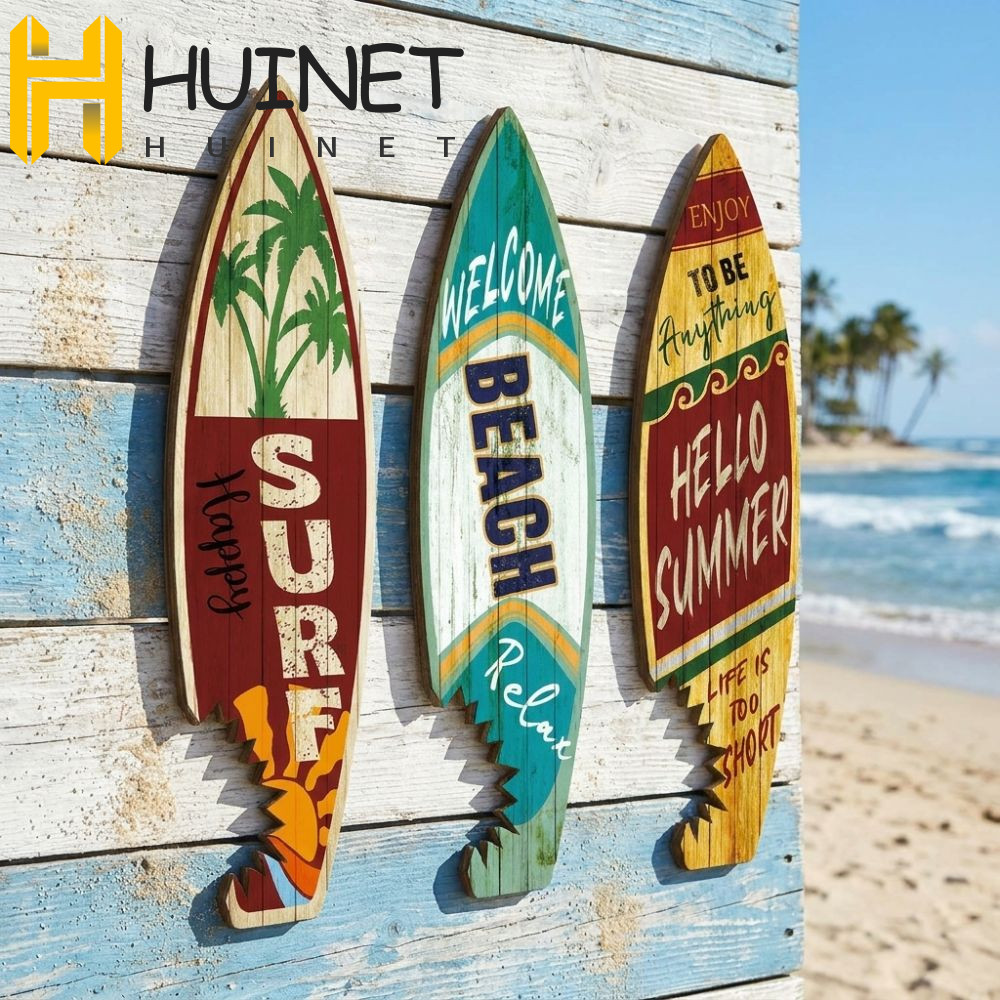 HUINET 3 Peças De Decoração De Prancha De Surf De Praia , Suspensão De Parede Colorida Com Estampa Vintage , Gancho